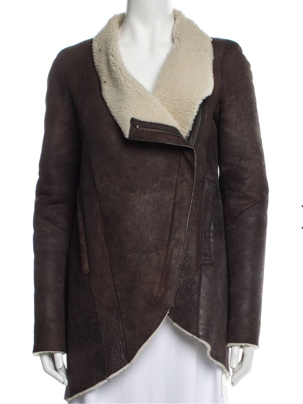 Helmut Lang Brown Shearling-Trim Asymmetrical Jacket - Women
